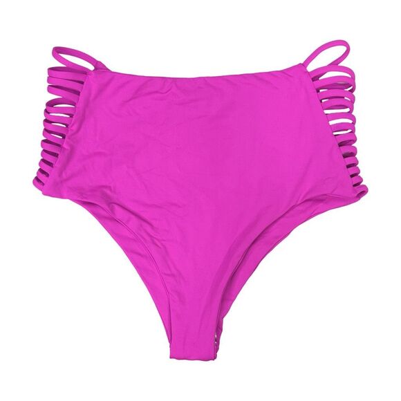 L*SPACE Harrington High Waist Bitsy Cut Bikini Bottoms - Fuchsia - Size Medium - Picture 2 of 6